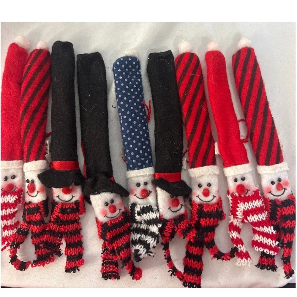 Christmas Snowman 9PC Candy Cane Holder Red Black Felt Christmas Ornaments